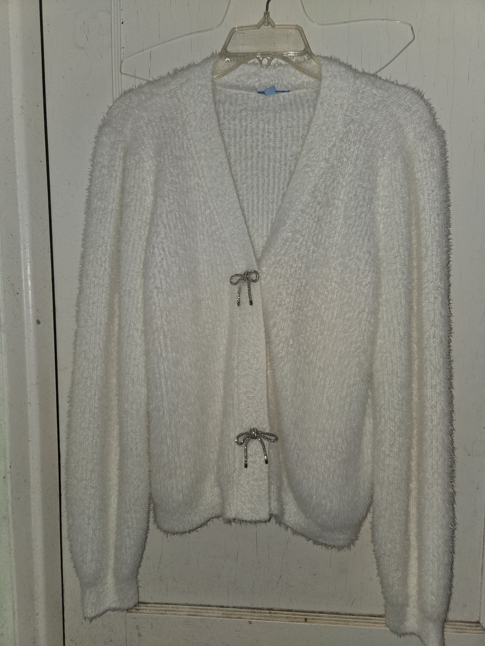 Draper James Cream Fuzzy Bow-Tie Cardigan